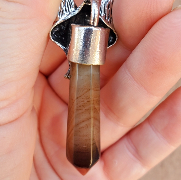 New Silver Wolf Head Onyx Agate Pendulum Pendant. - Picture 14 of 15